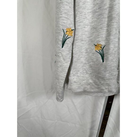 Joan Vass New York Gray Floral Sweater Women’s XL Stretch Knit Crew Neck - Picture 3 of 7